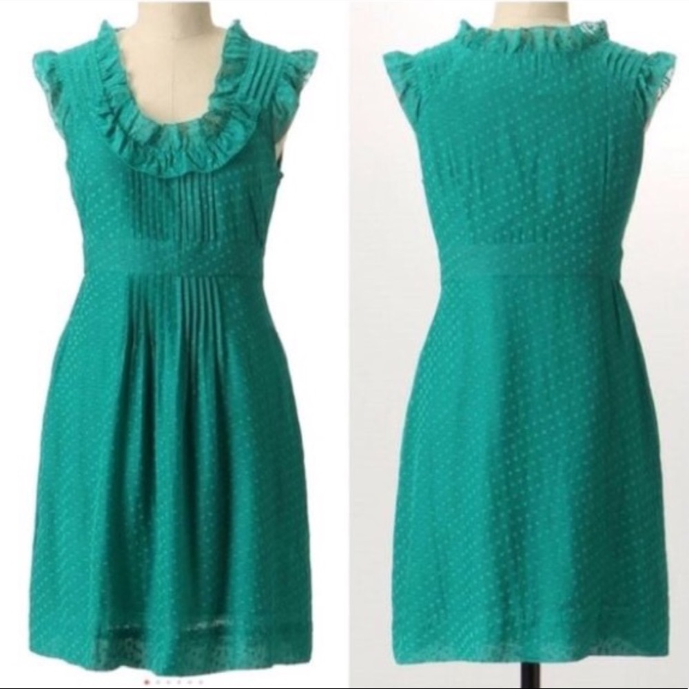 Anthro MOULINETTE SOEURS Green SWISS DOT Dress